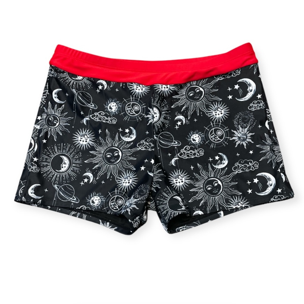 Women's Holipick Swim Bottoms Shorts Celestial Stars Moon Red Black XL